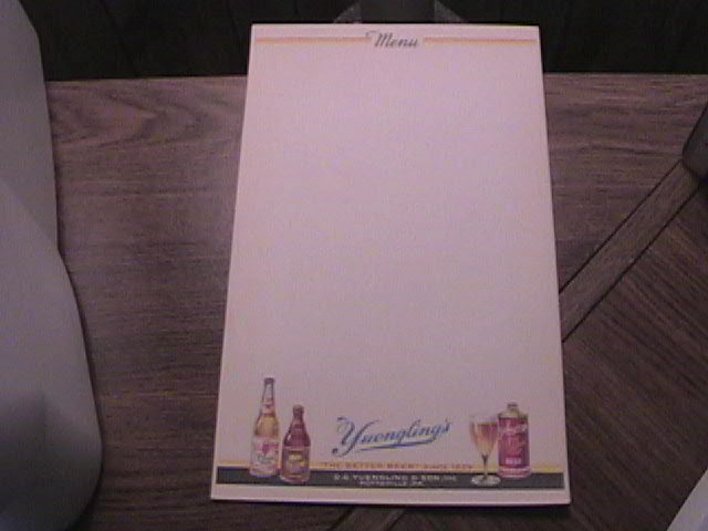 Menu with Yuengling Ad